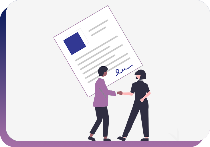 Two people shaking hands in front of a document.